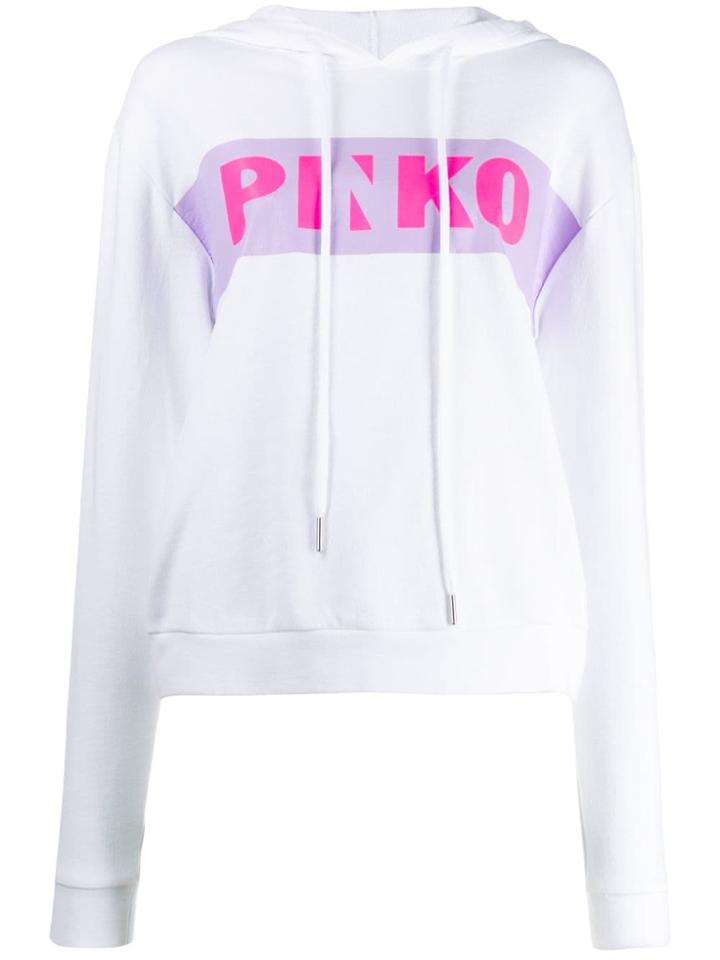 Pinko Logo Printed Hoodie - White