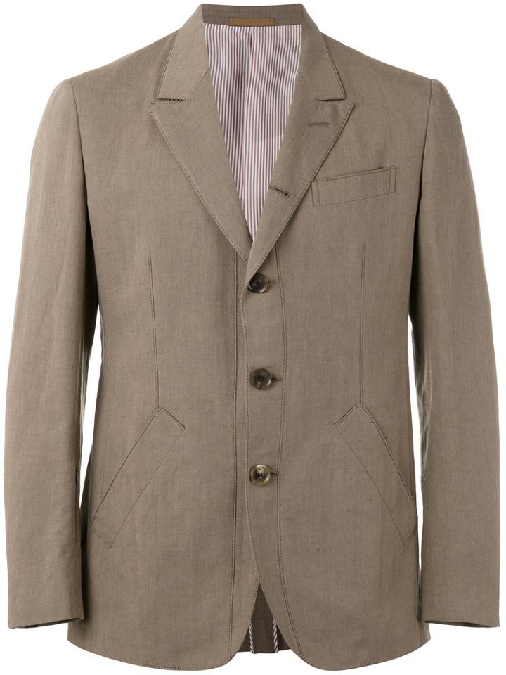 Caruso Triple Button Blazer, Men's, Size: 50, Green, Cotton/linen/flax/cupro/viscose