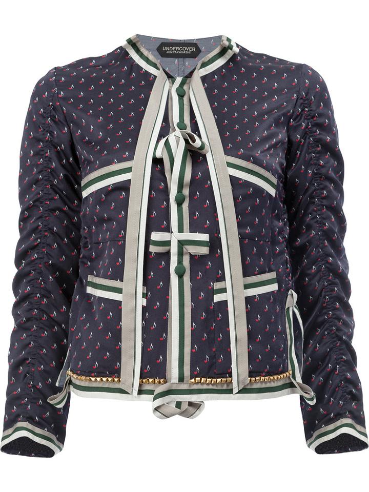 Undercover - Printed Pussy-bow Shirt - Women - Silk/cotton - 3, Blue, Silk/cotton