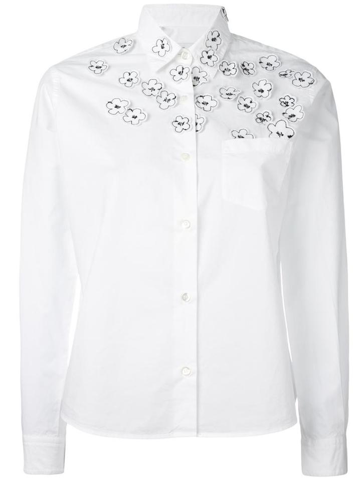 Jimi Roos Flower Appliqué Shirt, Women's, Size: Small, White, Cotton