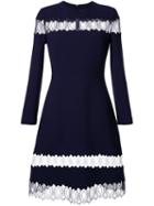 Huishan Zhang Sheer Lace Panel Flared Dress, Women's, Size: 12, Blue, Polyester/spandex/elastane/viscose/wool