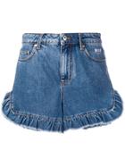 Msgm Ruffle Denim Shorts - Blue