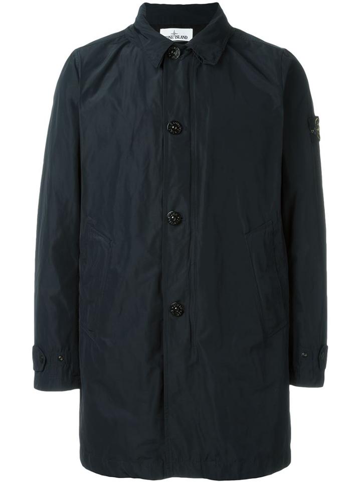 Stone Island Button Down Trench Coat, Men's, Size: Large, Black, Polyamide/polyester