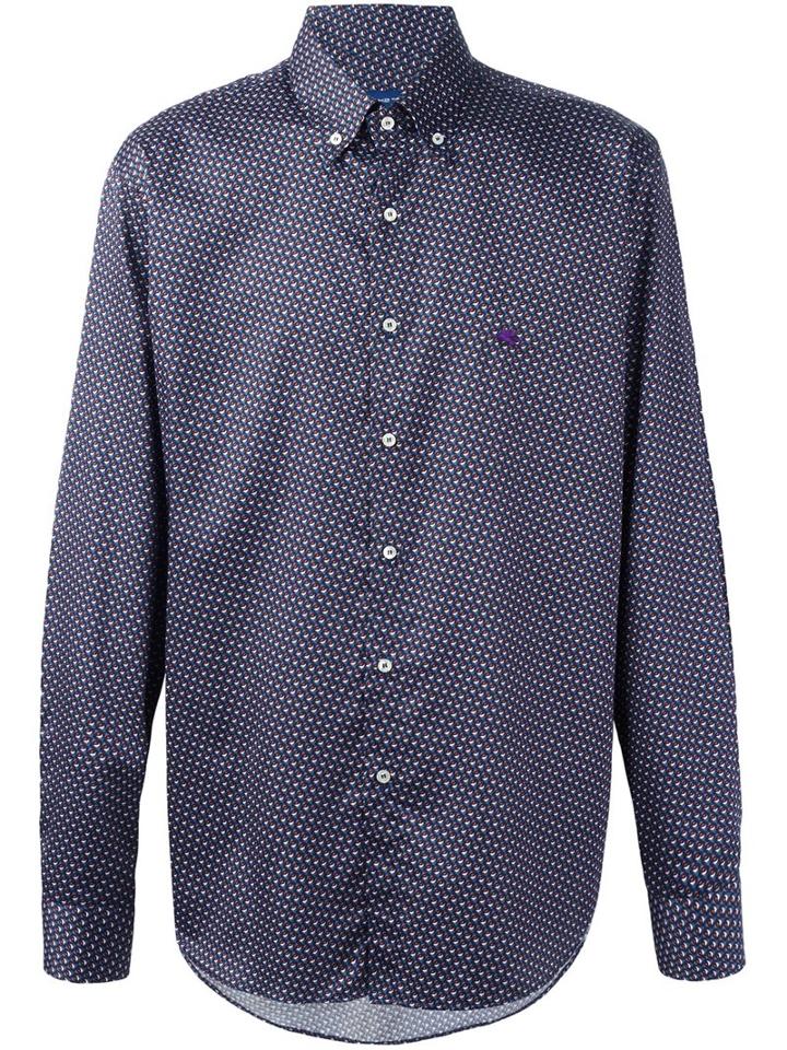 Etro Checked Embroidered Logo Shirt, Men's, Size: 41, Purple, Cotton