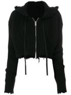 Unravel Project Torn Ribbed Hoodie - Black