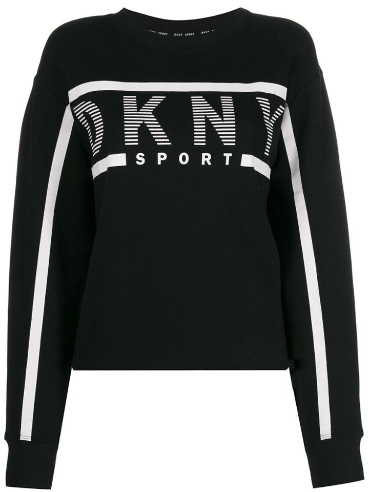 Dkny Striped Logo Crew-neck Sweatshirt - Black