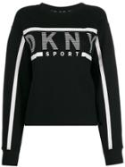 Dkny Striped Logo Crew-neck Sweatshirt - Black