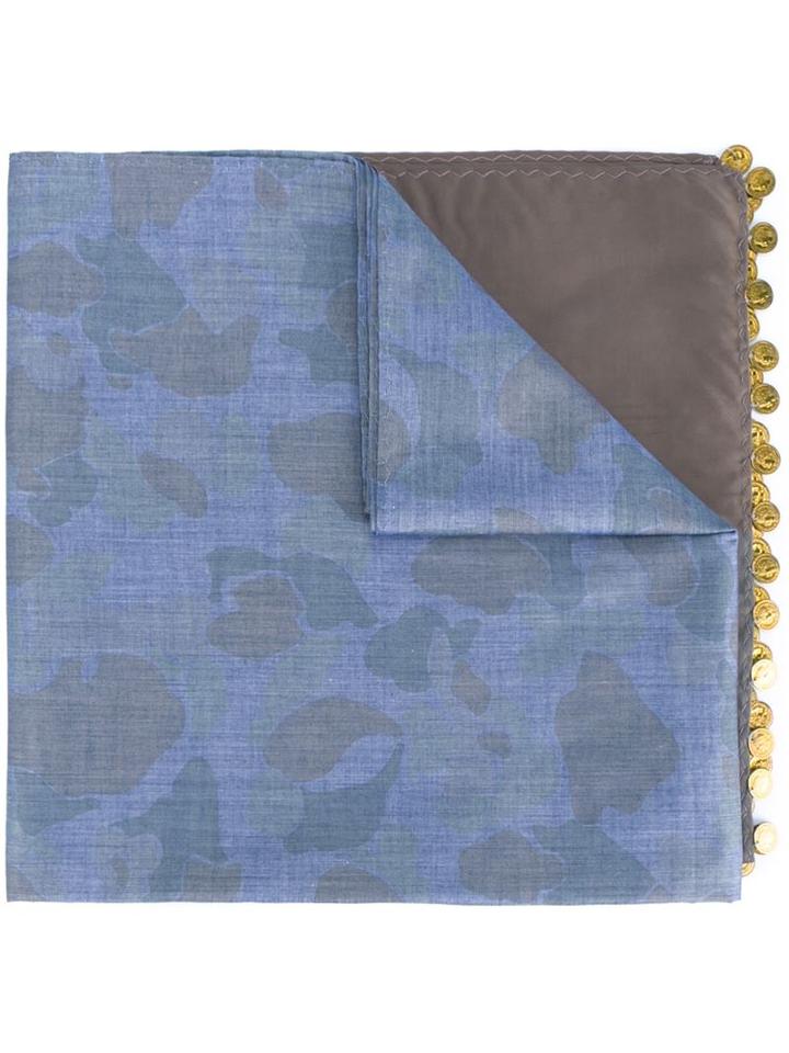 Kolor Medallion Trim Camouflage Chambray Scarf, Men's, Black, Cotton/cupro