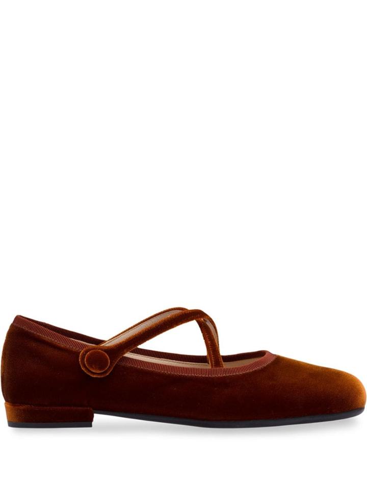 Miu Miu Crossover Strappy Ballerinas - Brown