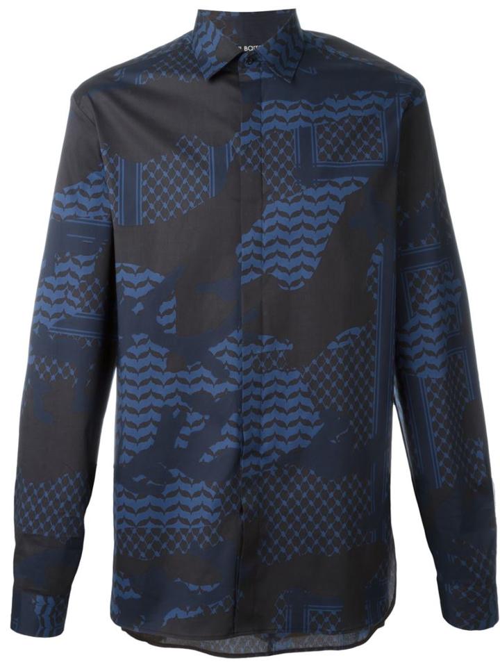 Neil Barrett Patterned Camouflage Shirt, Men's, Size: 41, Blue, Cotton