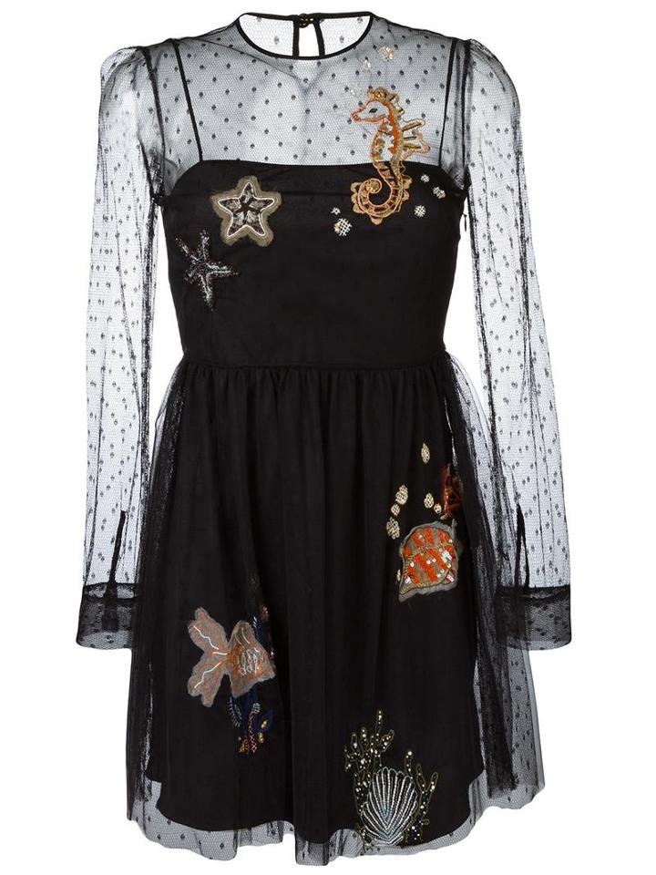 Sea Embroidery Dress, Women's, Size: 38, Black, Polyamide, Red Valentino