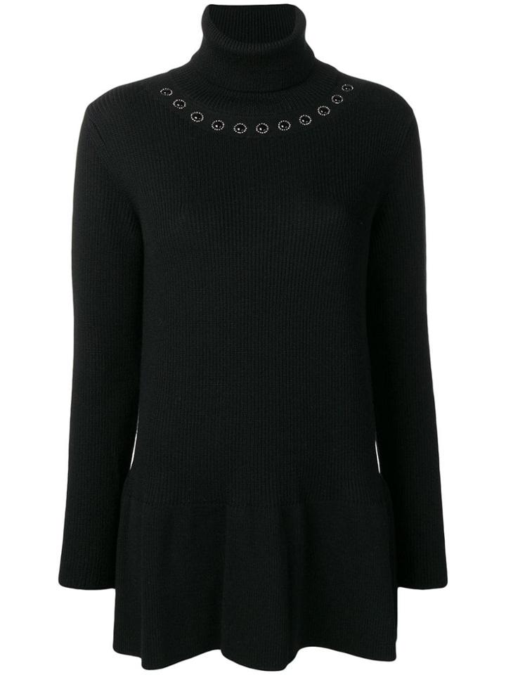 Red Valentino Red (v) Embellished Turtleneck Peplum Sweater - Black