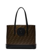 Fendi Tobacco Brown Shopper Logo Stamp Leather Tote Bag