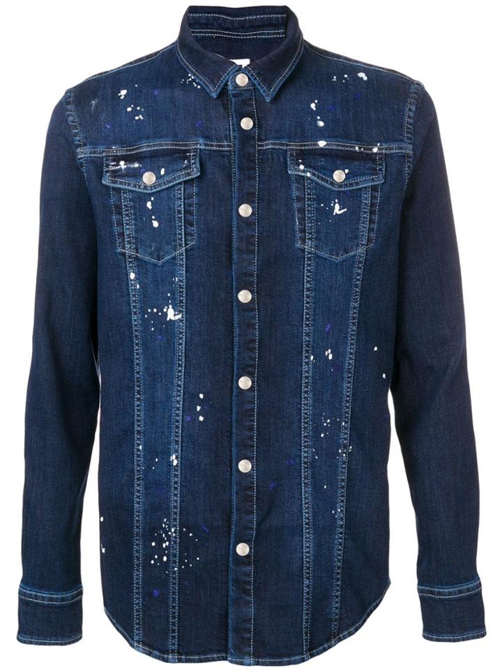 Les Hommes Urban Denim Panelled Patch Shirt - Blue