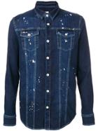 Les Hommes Urban Denim Panelled Patch Shirt - Blue