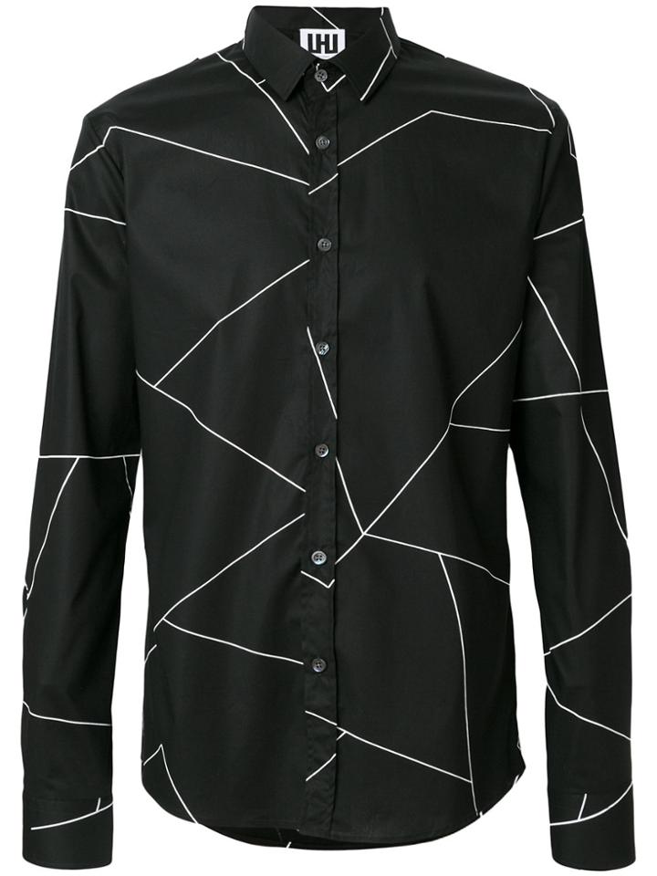 Les Hommes Urban Geometric Print Shirt - Black