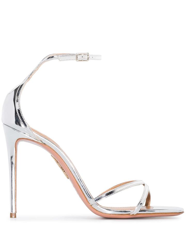 Aquazzura Purist 105mm Leather Sandals - Silver