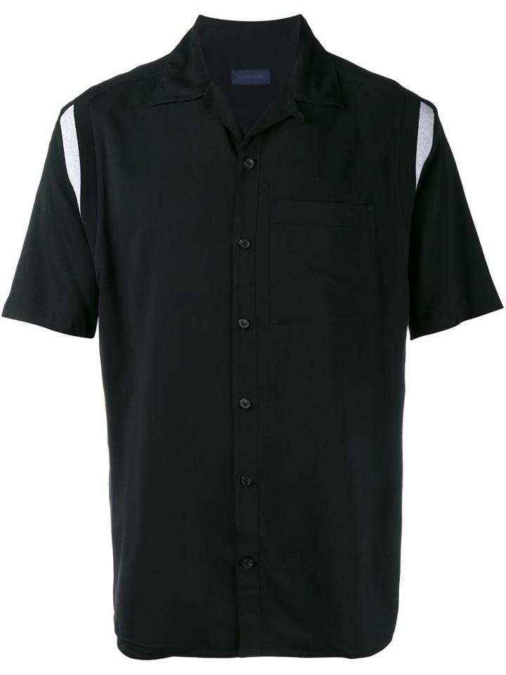 Lanvin Contrast Panel Shortsleeved Shirt, Men's, Size: 41, Black, Viscose/spandex/elastane
