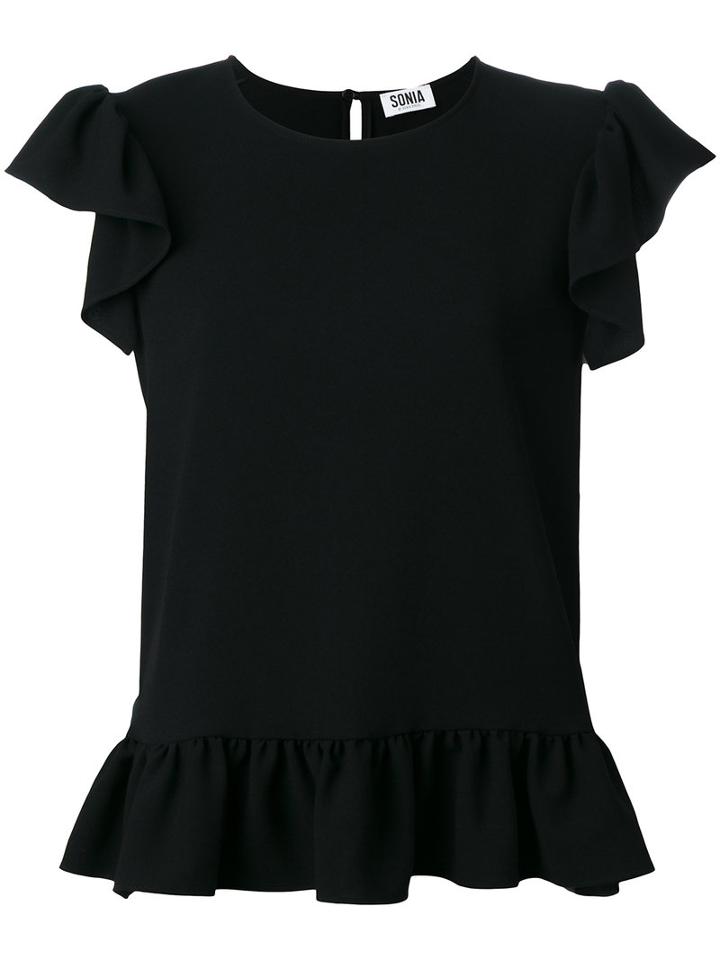 Sonia By Sonia Rykiel - Frill Detail T-shirt - Women - Polyester/triacetate - 44, Black, Polyester/triacetate