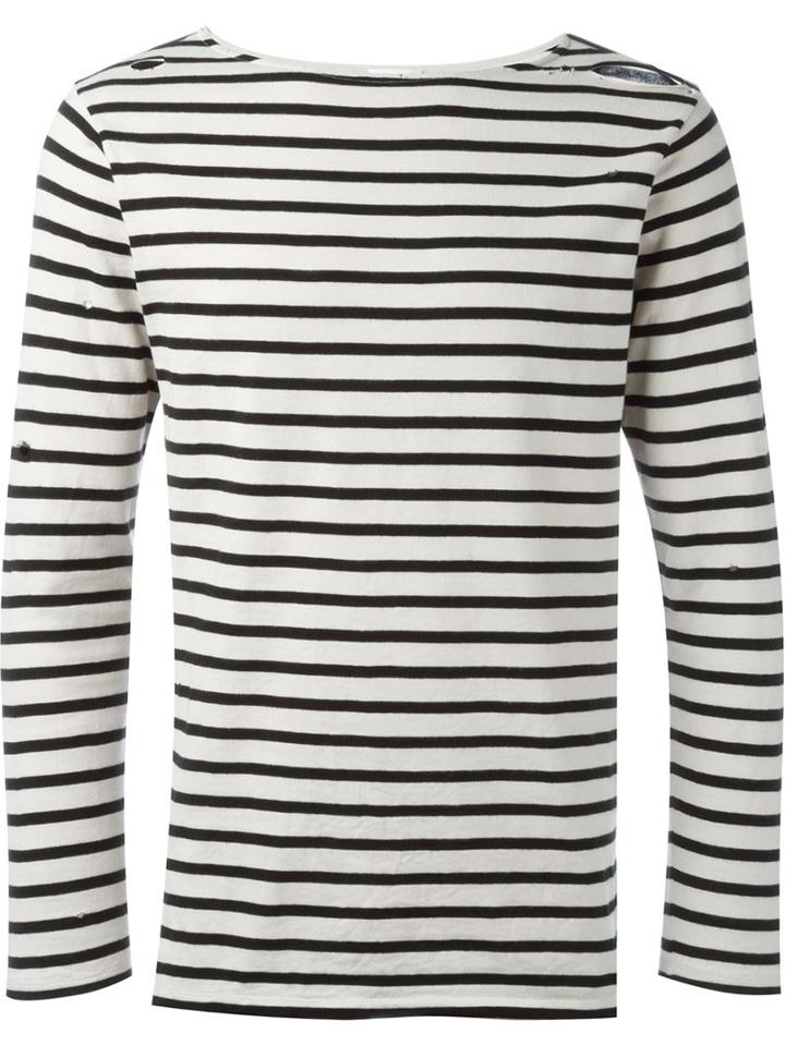 Saint Laurent Distressed Breton Top, Men's, Size: Large, Cotton