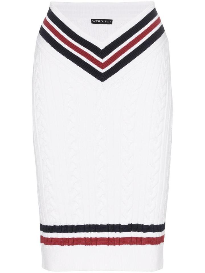 Y/project High-waisted Contrast Stripe Knitted Midi Skirt - White