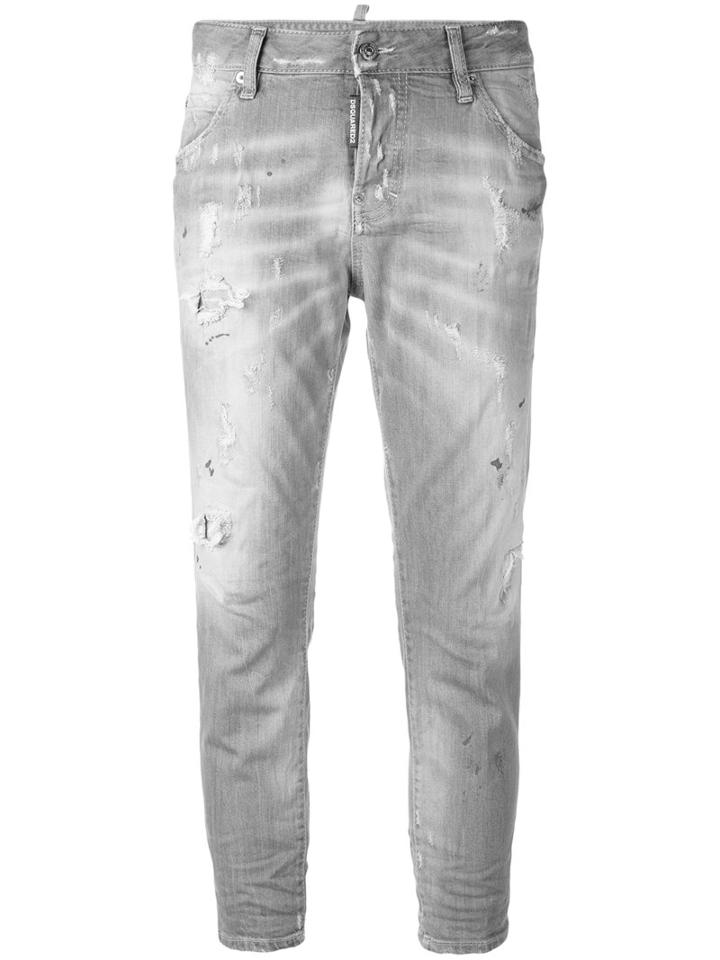 Dsquared2 - Glam Head Cropped Jeans - Women - Cotton/calf Leather/polyester/spandex/elastane - 42, Grey, Cotton/calf Leather/polyester/spandex/elastane