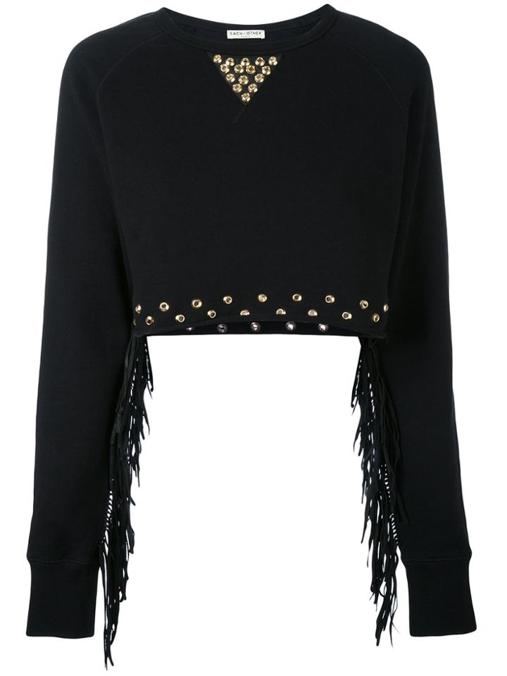 Each X Other Cropped Stud And Fringe Sweatshirt - Black