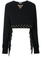 Each X Other Cropped Stud And Fringe Sweatshirt - Black