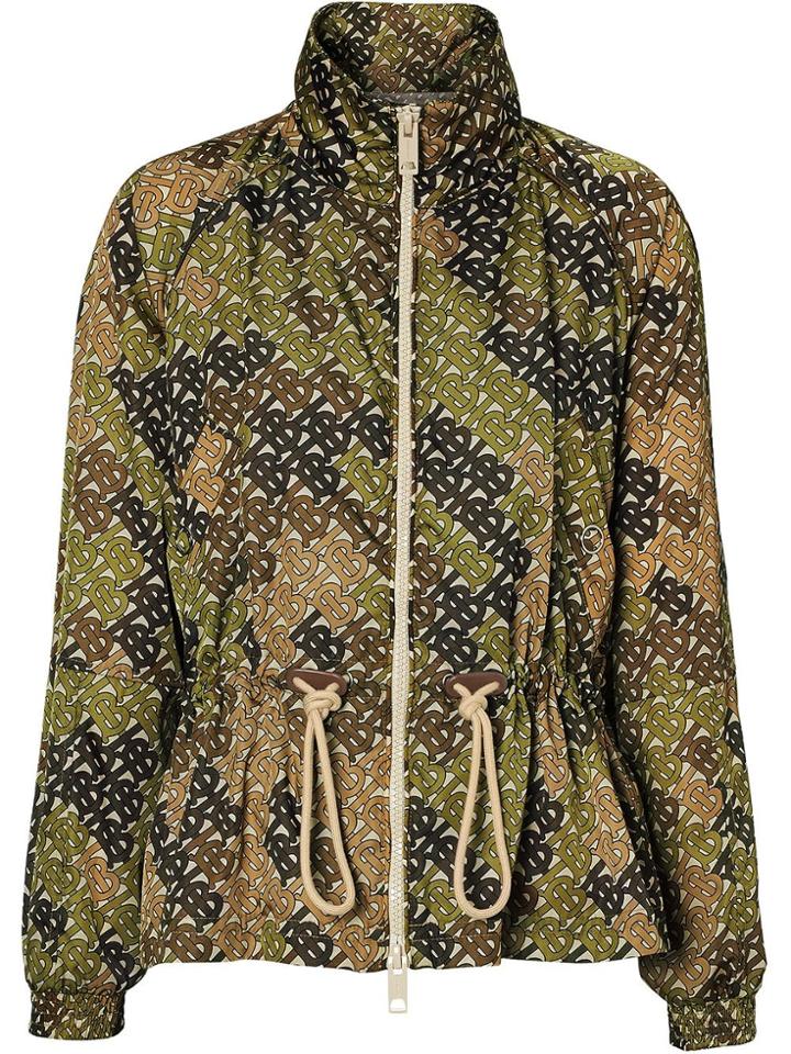 Burberry Monogram Print Nylon Funnel Neck Jacket - Green