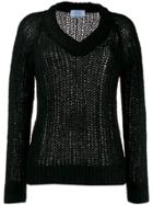 Prada Chunky Knit V-neck Jumper - Black