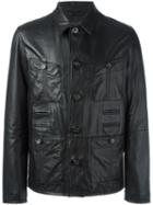 Lanvin Grained Effect Leather Jacket, Men's, Size: 48, Black, Viscose/lamb Skin/cotton/polyester