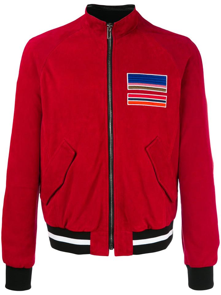 Msgm Zipped Leather Jacket, Men's, Size: 50, Red, Lamb Skin/cotton