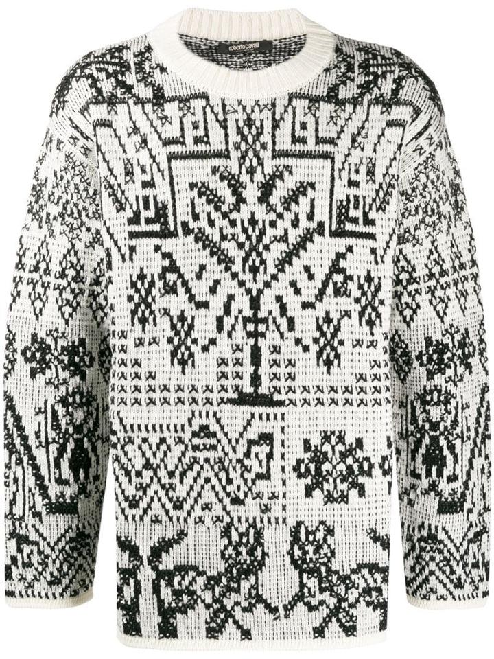 Roberto Cavalli Intarsia-knit Jumper - D0027 White/black