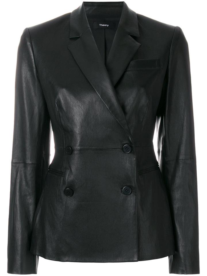 Theory Fitted Leather Jacket - Black