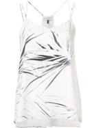 Halston Heritage Palm Print Tank Top, Women's, Size: Large, White, Polyester/viscose/silk/spandex/elastane