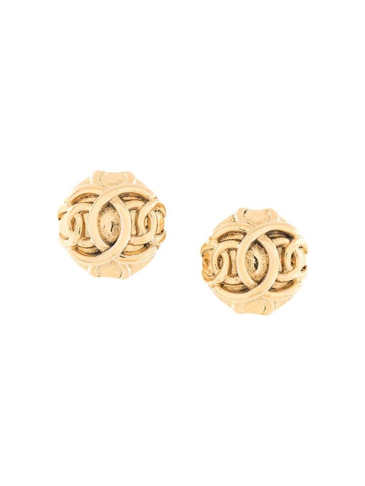 Chanel Pre-owned 1990 Cc Button Earrings - Gold