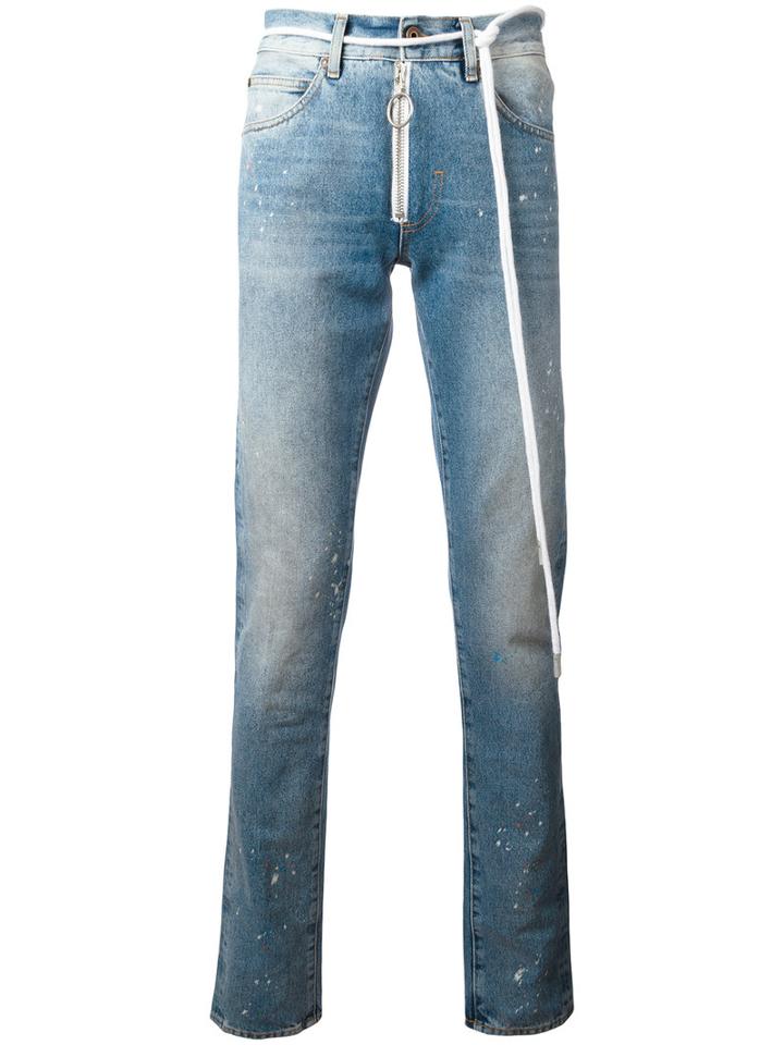 Off-white Splitter Print Slim-fit Jeans, Men's, Size: 30, Blue, Cotton/polyester