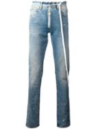Off-white Splitter Print Slim-fit Jeans, Men's, Size: 30, Blue, Cotton/polyester