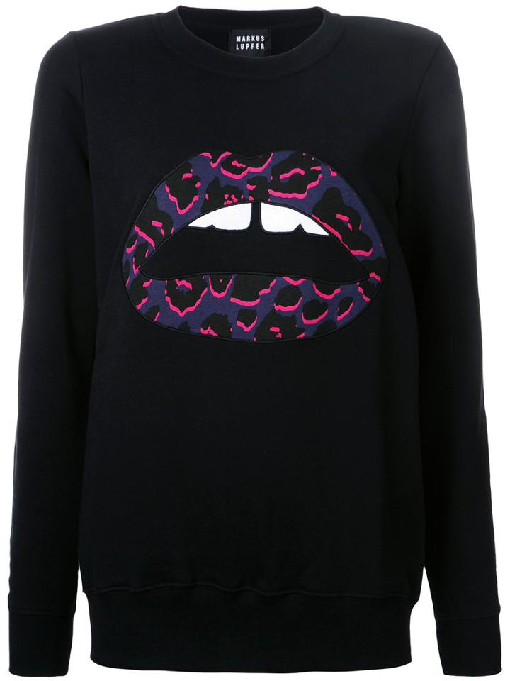 Markus Lupfer Applique Lips Sweatshirt, Size: Medium, Black, Cotton