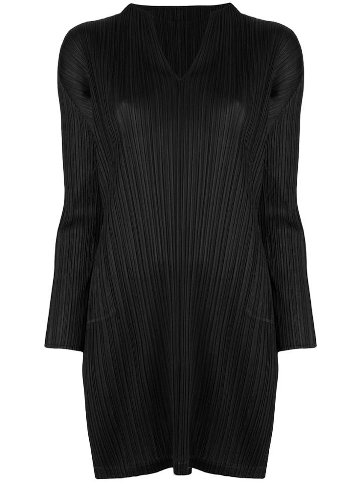 Pleats Please By Issey Miyake Pleated V-neck Dress - Black