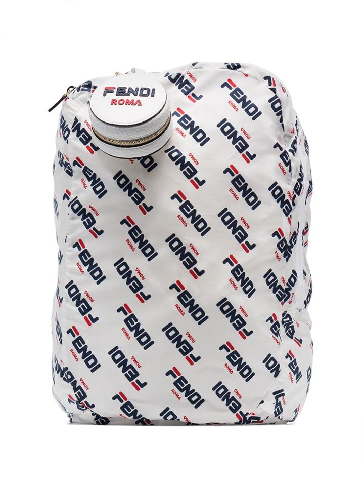Fendi White, Blue And Red Fila Mania Logo Charm Backpack
