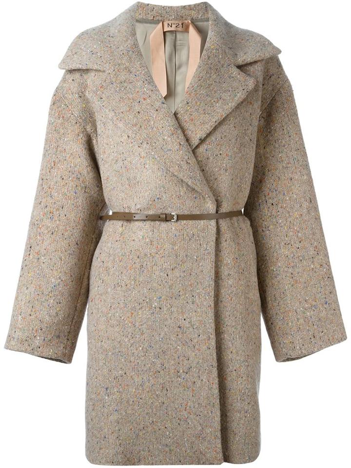 No21 Notch Lapel Coat, Women's, Size: 38, Nude/neutrals, Silk/acrylic/polyamide/virgin Wool