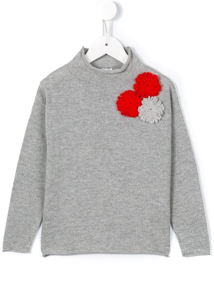Il Gufo Knitted Flower Appliqué Jumper, Girl's, Size: 10 Yrs, Grey