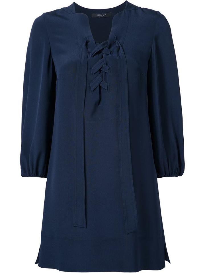 Derek Lam Laced Up Neck Dress, Women's, Size: 36, Blue, Silk