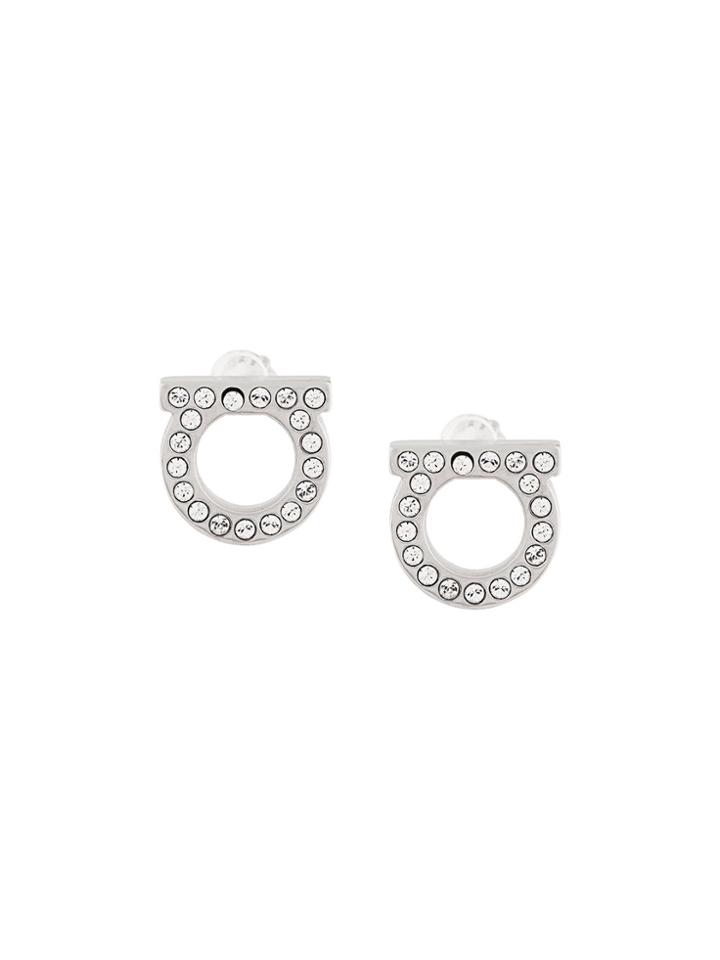 Salvatore Ferragamo Gancini Crystal Embellished Stud Earrings -