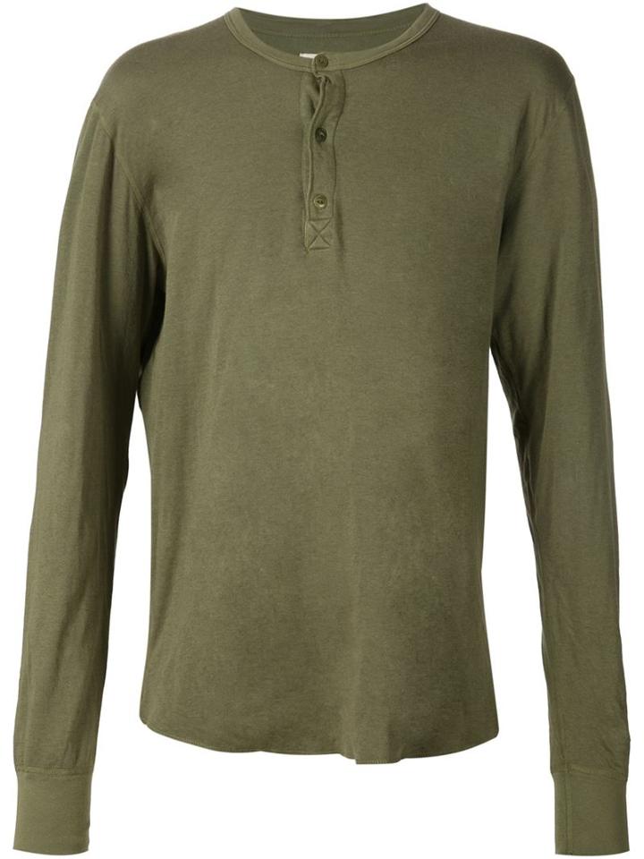 321 Longsleeved Henley T-shirt, Men's, Size: Small, Green, Cotton/polyester