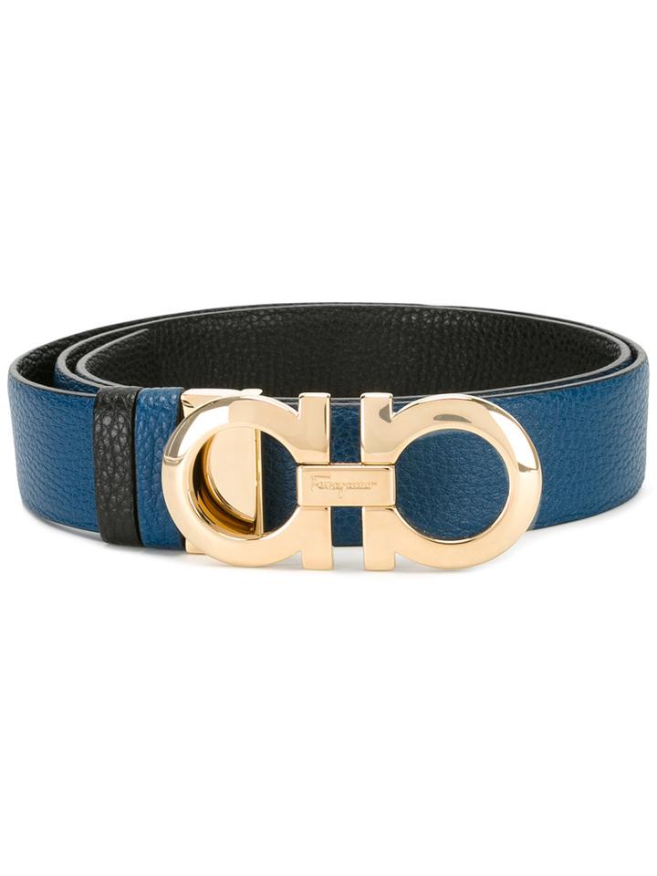 Salvatore Ferragamo Double Gancio Belt, Women's, Size: 100, Blue, Calf Leather