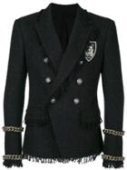 Balmain Double Breasted Tweed Jacket - Black