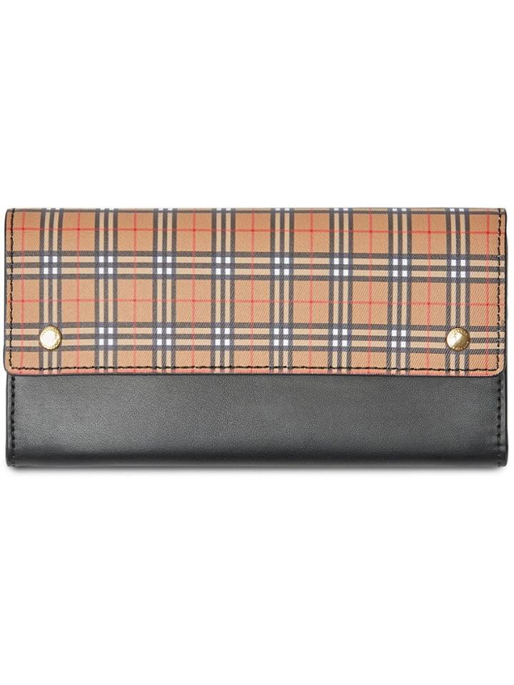 Burberry Small Scale Check And Leather Continental Wallet - Black