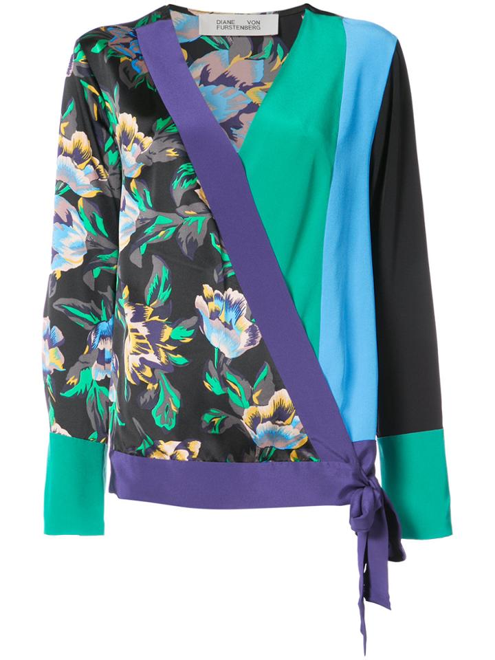 Dvf Diane Von Furstenberg Crossover Tie Blouse - Blue